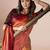 Rust striped poly georgette solid party wear saree