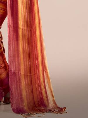 Rust striped poly georgette solid party wear saree 5