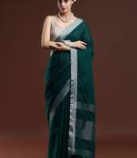 Green woven design bhagalpuri sarees with blouse piece