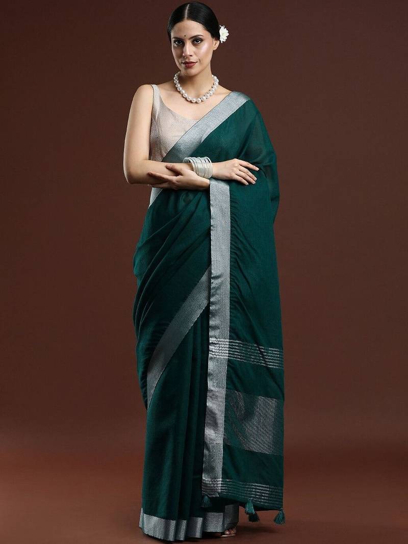 Green woven design bhagalpuri sarees with blouse piece