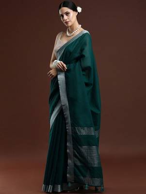 Green woven design bhagalpuri sarees with blouse piece 3