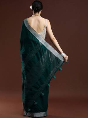Green woven design bhagalpuri sarees with blouse piece 4
