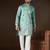 Men’s turquoise blue silk blend solid embroidered kurta with trouser set | trendy designer ethnic wear for wedding