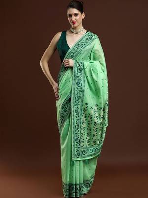 Green woven design saree with blouse 1