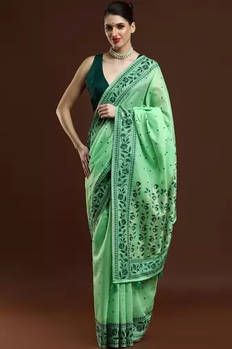 Green woven design saree with blouse