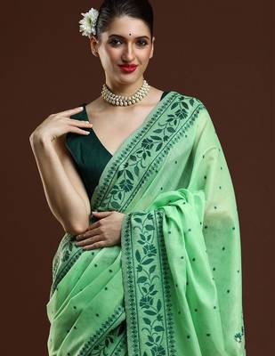 Green woven design saree with blouse 2