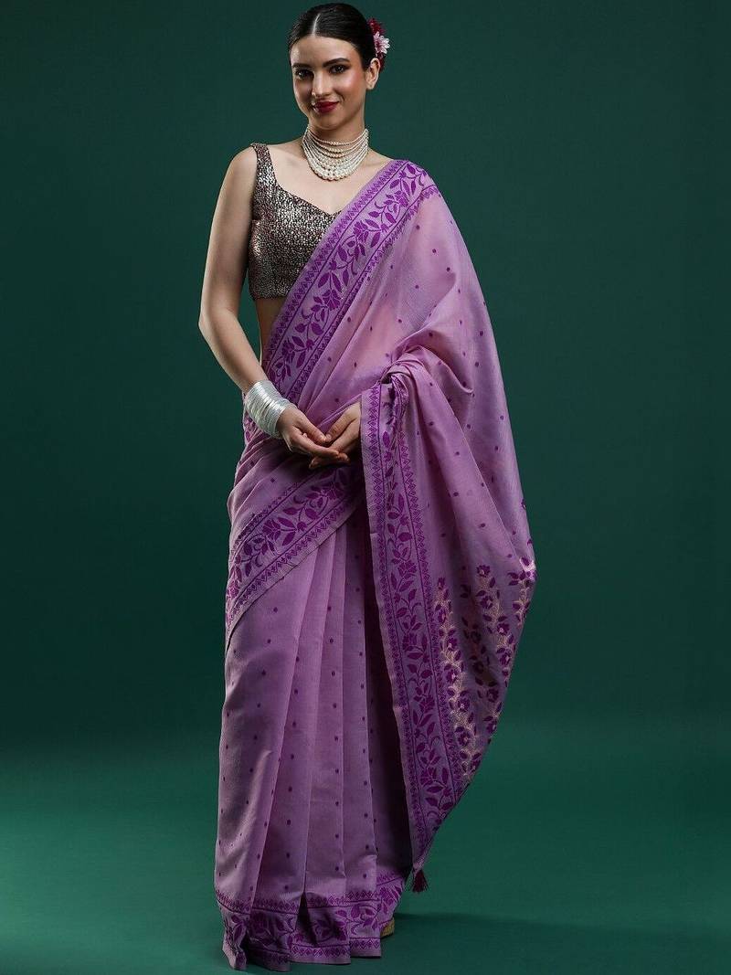 Lavender woven design saree with blouse