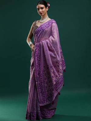 Lavender woven design saree with blouse 3