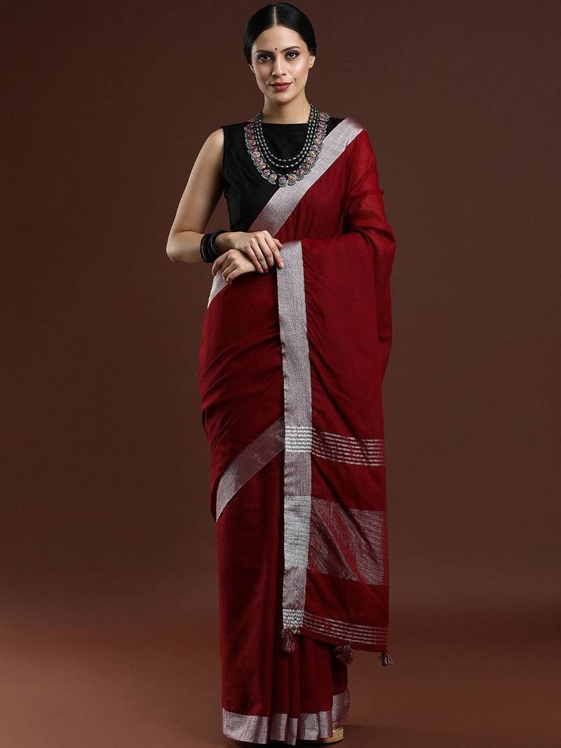 Red woven design bhagalpuri sarees with blouse piece
