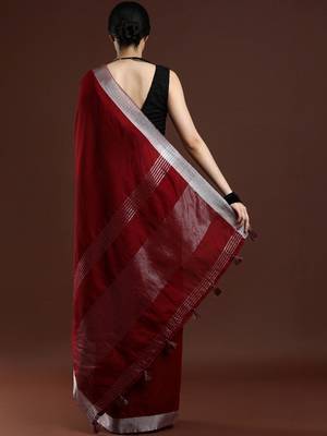 Red woven design bhagalpuri sarees with blouse piece 4