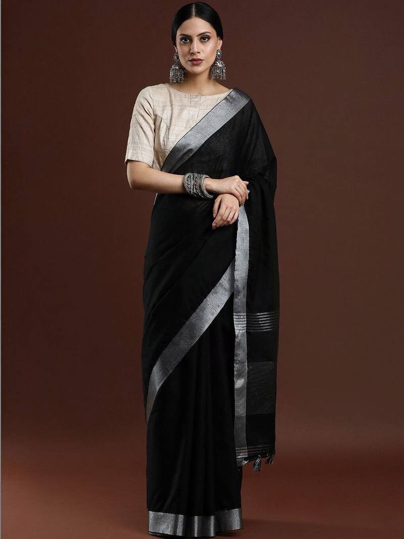 Black woven design bhagalpuri sarees with blouse piece
