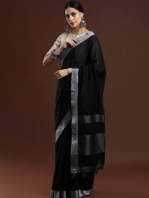 Black woven design bhagalpuri sarees with blouse piece 3
