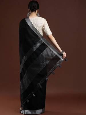 Black woven design bhagalpuri sarees with blouse piece 4