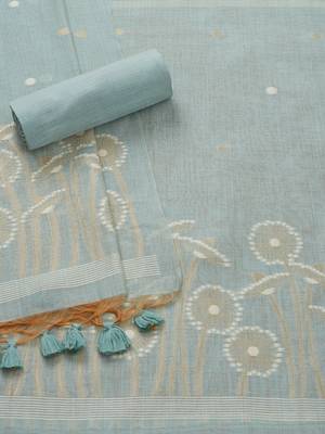 floral woven design chanderi unstitched dress material 4