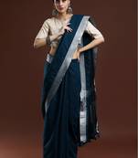 Blue woven design bhagalpuri sarees with blouse piece