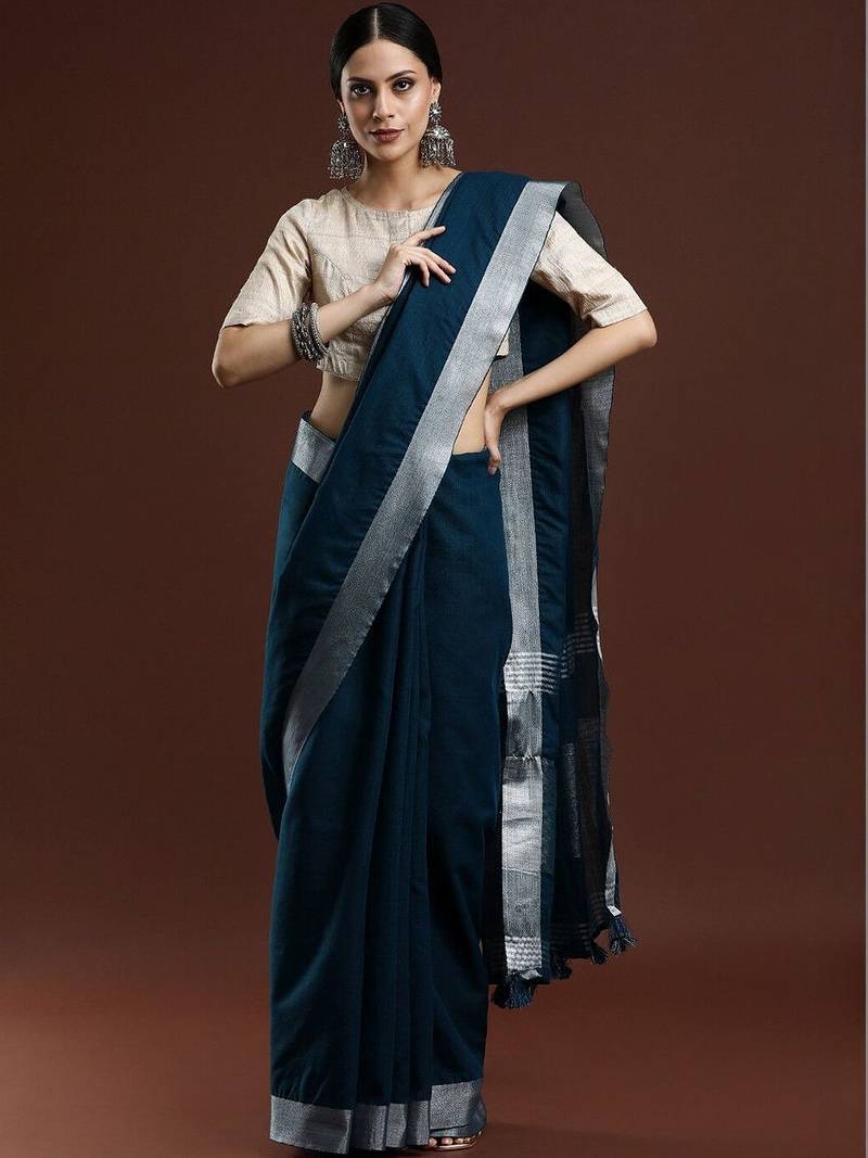 Blue woven design bhagalpuri sarees with blouse piece
