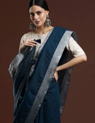 Blue woven design bhagalpuri sarees with blouse piece 2