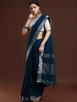 Blue woven design bhagalpuri sarees with blouse piece 3