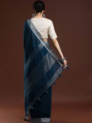 Blue woven design bhagalpuri sarees with blouse piece 4