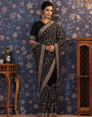 Black embroidered saree with blouse piece 1