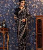 Black embroidered saree with blouse piece