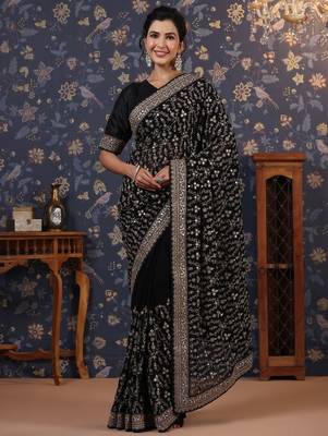 Black embroidered saree with blouse piece 2