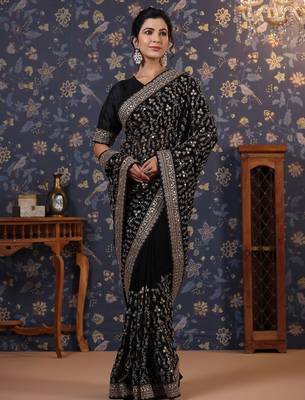 Black embroidered saree with blouse piece 5