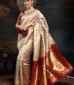 Grey ethnic motifs woven design zari kanjeevaram litchi silk saree & blouse