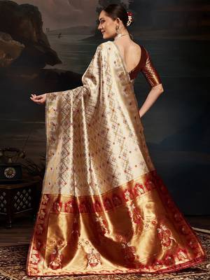 Grey ethnic motifs woven design zari kanjeevaram litchi silk saree & blouse 3