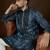 Men’s blue linen abstract embroidered kurta with trouser set | trendy designer ethnic wear for wedding, festive & party