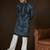 Men’s blue linen abstract embroidered kurta with trouser set | trendy designer ethnic wear for wedding, festive & party