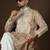 Men’s cream linen striped embroidered kurta with trouser set | trendy designer ethnic wear for wedding, festive & party