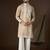 Men’s cream linen striped embroidered kurta with trouser set | trendy designer ethnic wear for wedding, festive & party