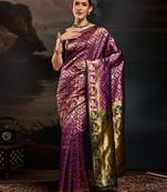 Purple ethnic motifs woven design zari kanjeevaram litchi silk saree & blouse