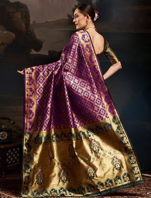Purple ethnic motifs woven design zari kanjeevaram litchi silk saree & blouse 2