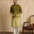 Men’s green silk blend solid printed kurta with trouser set | trendy designer ethnic wear for wedding, festive & party