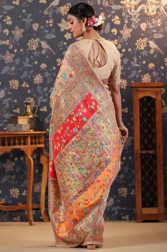Cream woven design banarasi saree with blouse piece