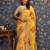 Yellow floral printed sequinned organza saree