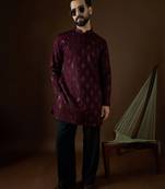 Men’s purple georgette solid embroidered kurta with trouser set | trendy designer ethnic wear for wedding, festive
