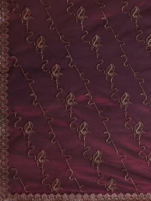 Burgundy embellished party wear saree with unstitched blouse 4