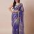 Violet embellished party wear sheer saree with unstitched blouse