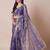 Violet embellished party wear sheer saree with unstitched blouse