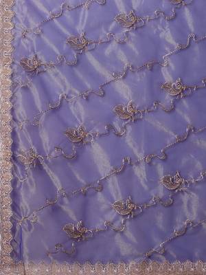 Violet embellished party wear sheer saree with unstitched blouse 4