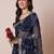 Navy blue embroidered  sheer saree with blouse piece