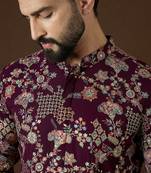 Men’s purple georgette solid embroidered kurta with trouser set | trendy designer ethnic wear for wedding, festive