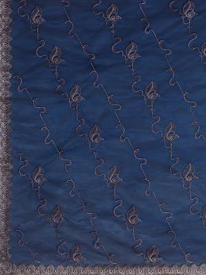 Navy blue embroidered  sheer saree with blouse piece 4