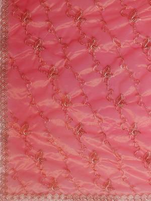 Pink floral embellished sequinned sheer saree 4