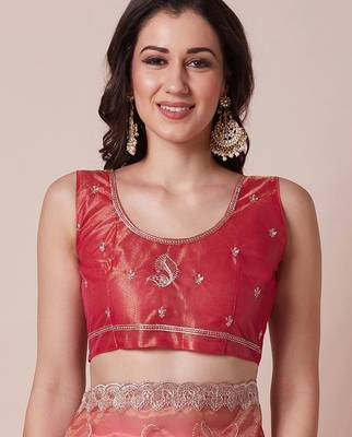 Pink floral embellished sequinned sheer saree 5
