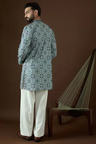 Men’s white cotton blend solid embroidered kurta with trouser set | trendy designer ethnic wear for wedding, festive