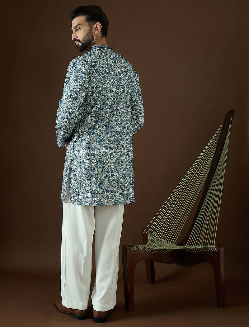 Men’s white cotton blend solid embroidered kurta with trouser set | trendy designer ethnic wear for wedding, festive